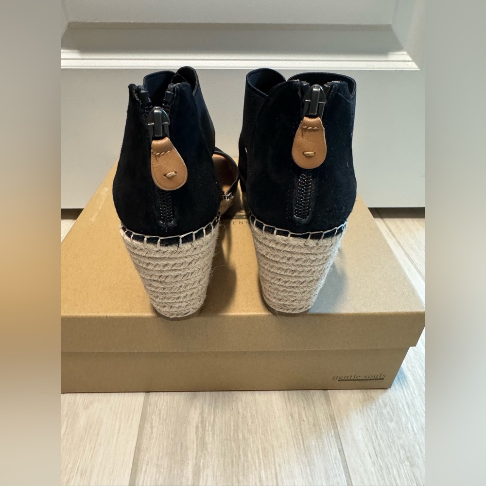Gentle Souls Black Espadrille- Wedge Sandals - Picture 5 of 7